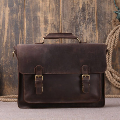 Vintage Style Genuine Leather Laptop Messenger Bag Leather 7205 - ROCKCOWLEATHERSTUDIO