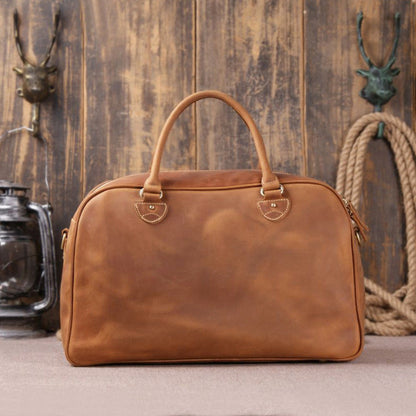 Vintage Brown Full Grain Leather Travel Duffle Bag for Men - ROCKCOWLEATHERSTUDIO