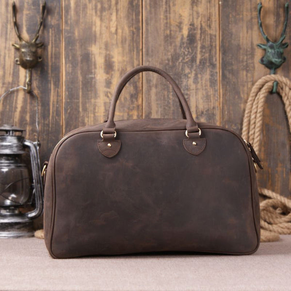 Vintage Brown Full Grain Leather Travel Duffle Bag for Men - ROCKCOWLEATHERSTUDIO