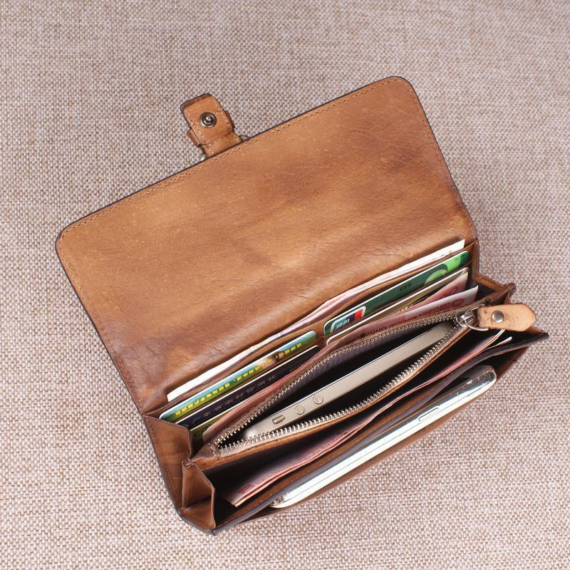 Vintage Retro Look Genuine Leather Wallet, Long Wallet For Men