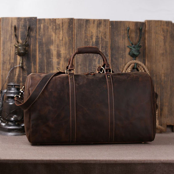 Handmade Vintage Leather Holdall Duffle Bag for Men - ROCKCOWLEATHERSTUDIO