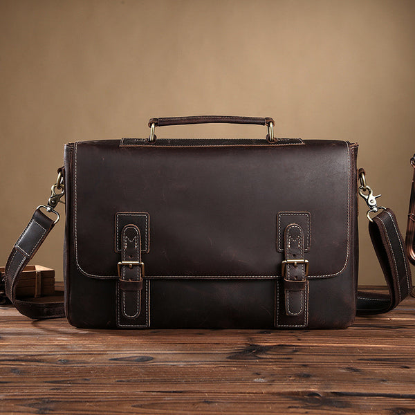 ROCKCOW Handmade Mens Leather Briefcase Vintage Style messenger Shoulder Bag, Tote Handbag 8069 - ROCKCOWLEATHERSTUDIO