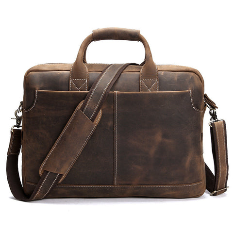 Distressed Leather Briefcase, Leather Laptop Bag - ROCKCOWLEATHERSTUDIO