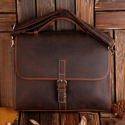 ROCKCOW Classic Leather Messenger Satchel Laptop Leather Briefcase Bag Leather Messenger Bag  8902 - ROCKCOWLEATHERSTUDIO