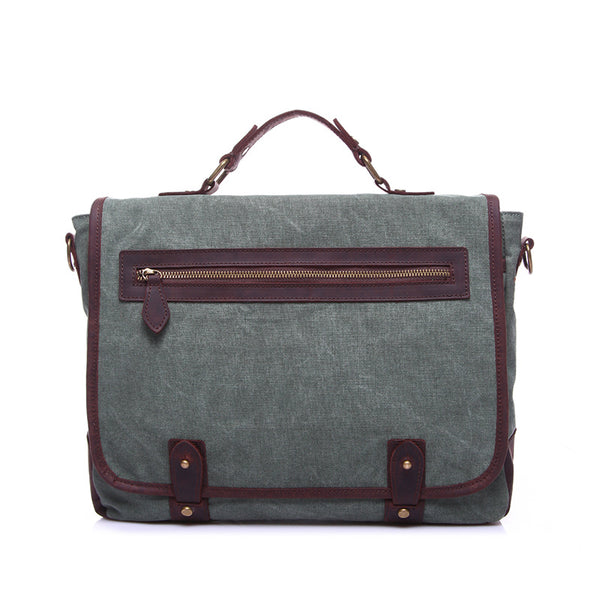 Waxed Canvas Crazy Horse Leather Messenger Bag Crossbody Shoulder Bag Laptop Bag 1915 - ROCKCOWLEATHERSTUDIO