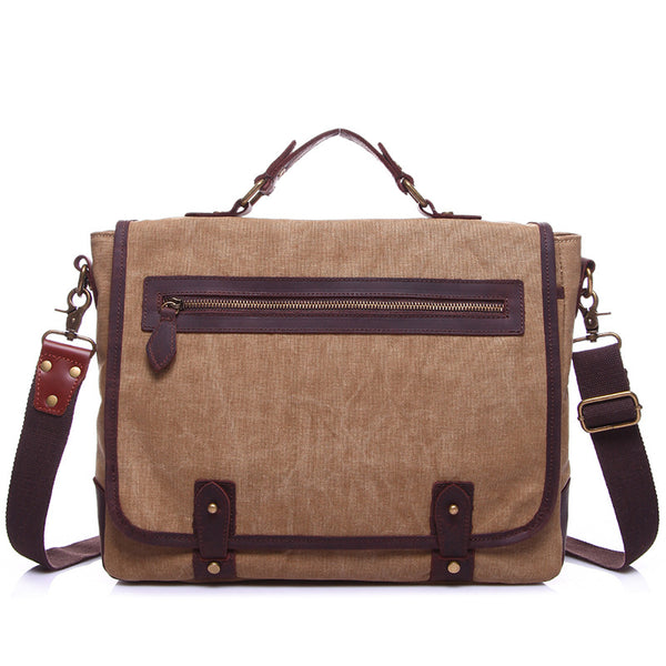 Waxed Canvas Crazy Horse Leather Messenger Bag Crossbody Shoulder Bag Laptop Bag 1915 - ROCKCOWLEATHERSTUDIO