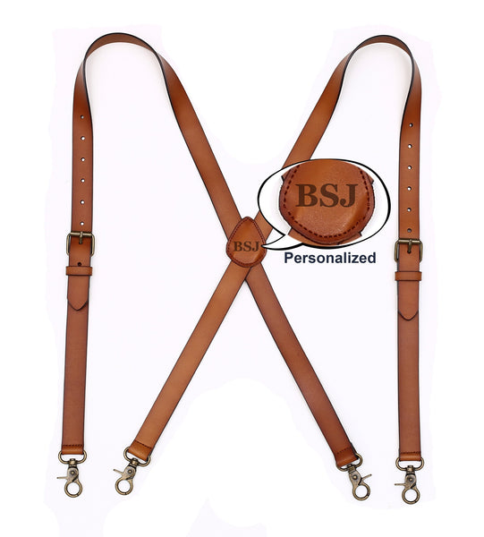 Mens Suspenders X Back Design Leather Suspenders Adjustable Brown Brac –  ROCKCOWLEATHERSTUDIO