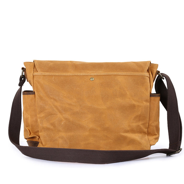 Waxed Canvas Crazy Horse Leather Messenger Bag Crossbody Shoulder Bag Laptop Bag 5356 - ROCKCOWLEATHERSTUDIO