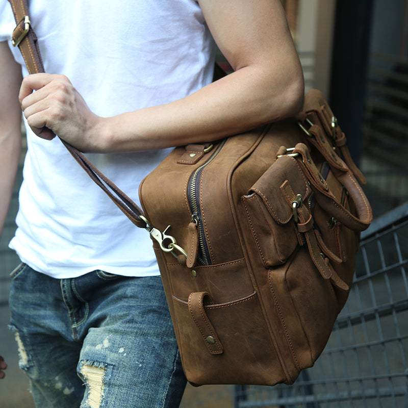 Crazy Horse Leather Shoulder Bag Retro Tote Bag Large Capacity