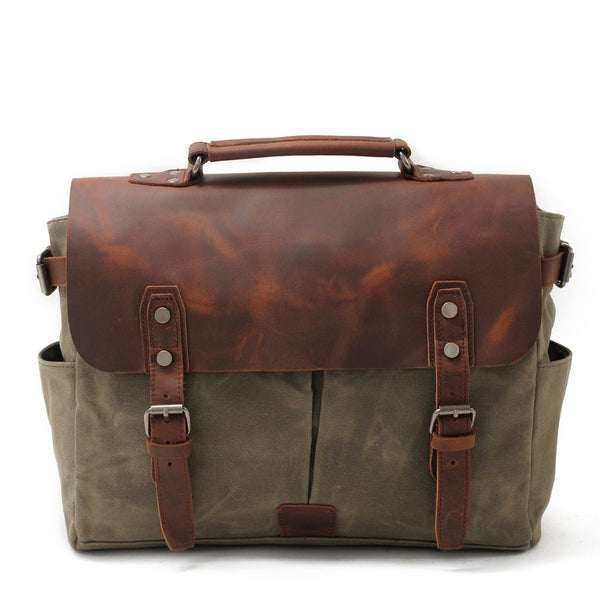 Wax Canvas Leather Briefcase Vintage Crazy Horse Messenger Bag Crossbody Shoulder Bag Laptop Handbag