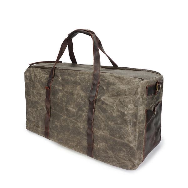 crossbody travel duffle bag Canvas Leather Overnight Bag Waterproof Canvas Duffle Bag Crossbody Tr – RockCow Leather Studio