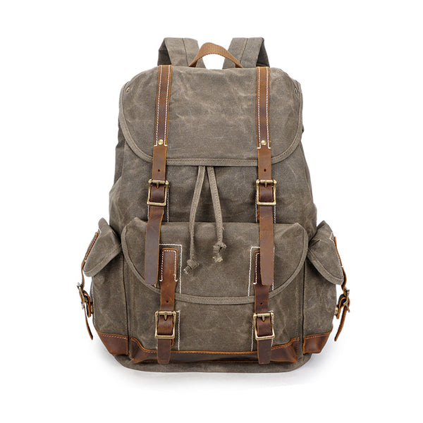 Crazy Horse Canvas Leather Backpack, Travlling Laptop Backpack, Vintage Waterproof Shoulder Outing Bag 5256 - ROCKCOWLEATHERSTUDIO
