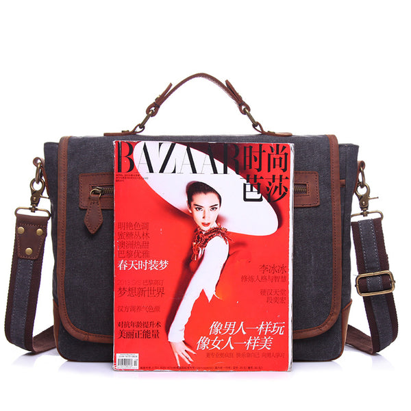 Waxed Canvas Crazy Horse Leather Messenger Bag Crossbody Shoulder Bag Laptop Bag 1915 - ROCKCOWLEATHERSTUDIO