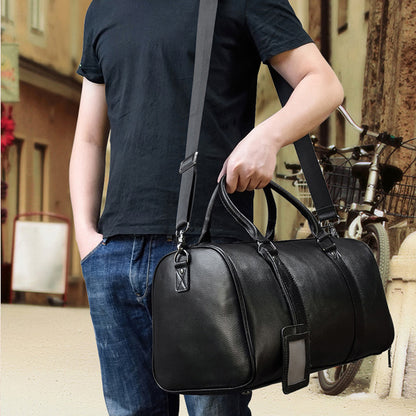Full Grain Leather Travel Bag With Shoes Compartment, Cowhide Leather Duffle Bag, Overnight Bag