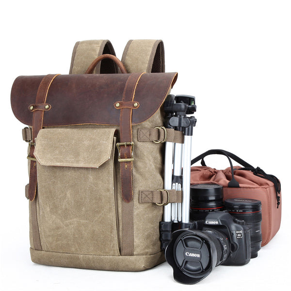 besteam waterproof canvas dslr slr camera laptop backpack bag rucksack DSLR Camera Backpack Waxed Canvas Camera Backpack Waterproof Backpack – RockCow Leather Studio