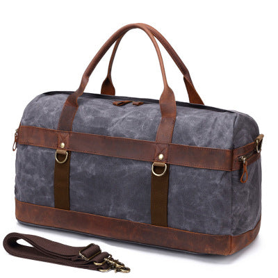Canvas Duffle Bag with Leather Trim ,Travel Duffel Bags, Overnight Bag, Weekender Bag Gray