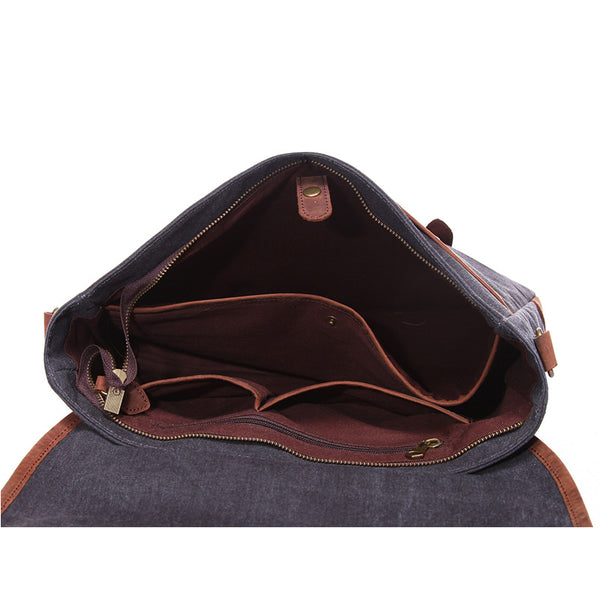 Waxed Canvas Crazy Horse Leather Messenger Bag Crossbody Shoulder Bag Laptop Bag 1915 - ROCKCOWLEATHERSTUDIO