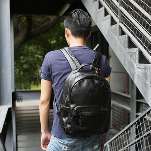 black leather backpack outfit men Full Grain Leather Men Travel Backpack Retro Laptop Backpack School Ba – RockCow Leather Studio