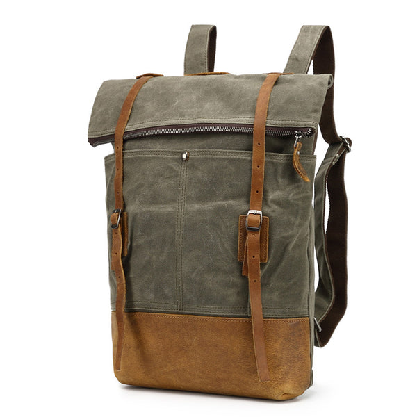 Canvas With Leather Casual Backpack, Waterproof School Bag, Travel Bac ...