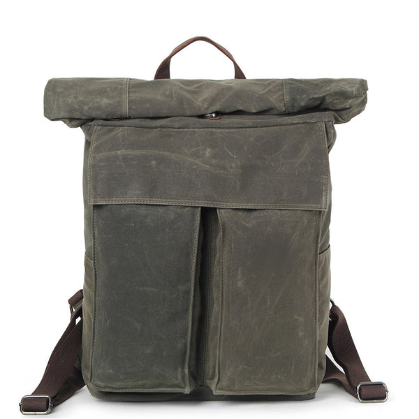 New Design Waxed Canvas Backpack, Fashion Laptop Backpack, Vintage Waterproof Shoulder School Bag 2050 - ROCKCOWLEATHERSTUDIO