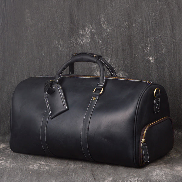 Designer Crazy Horse Leather Duffle Bag, Leather Travel Bag