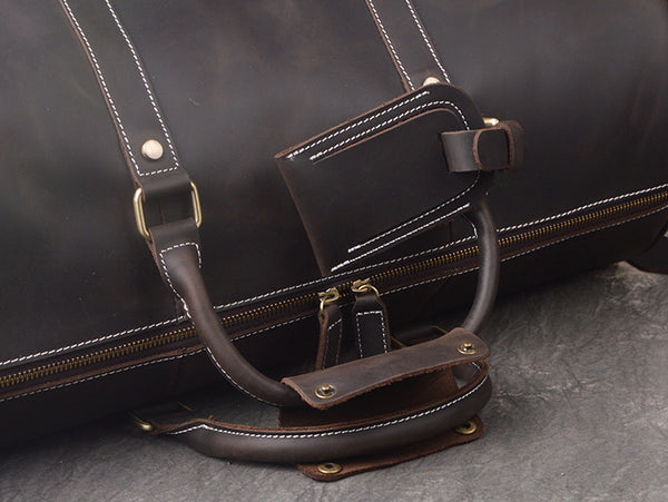 Vintage Crazy Horse Leather Duffle Bag with Shoes Compartment, Travel –  ROCKCOWLEATHERSTUDIO