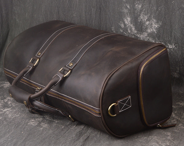 luxury men's weekend travel bag Full Grain Leather Duffle Bag with Shoe Compartment, Vintage Men's Weekender Travel Bag Black / Normal