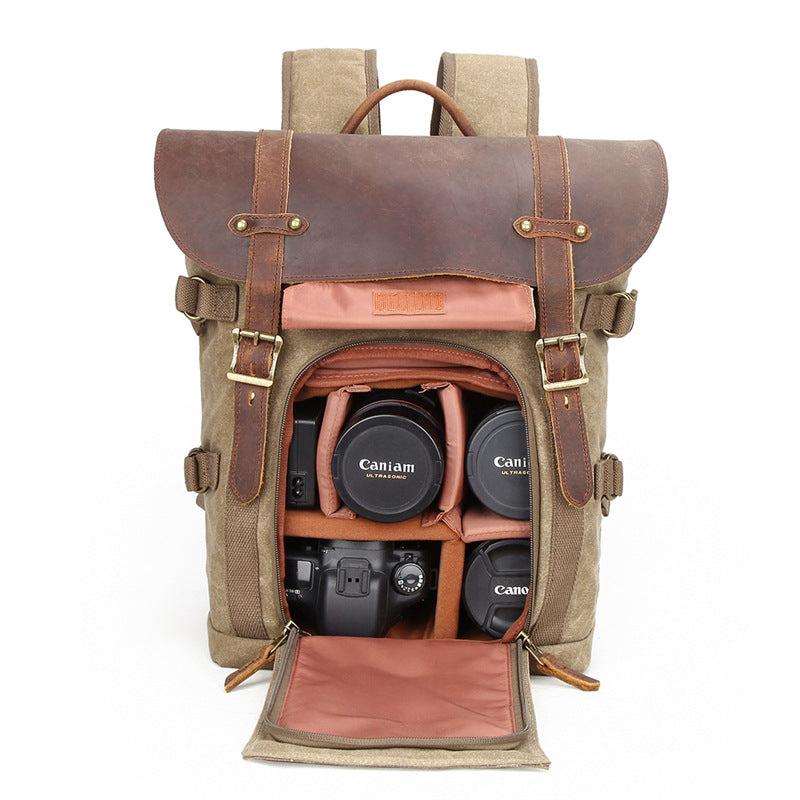 DSLR Camera Backpack Waxed Canvas Camera Backpack Waterproof Backpack –  RockCow Leather Studio