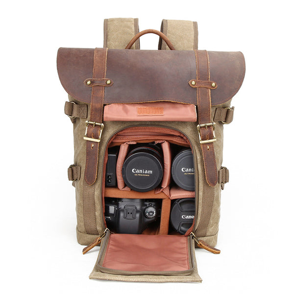 durable mini backpack canvas camera DSLR Camera Backpack Waxed Canvas Camera Backpack Waterproof Backpack – RockCow Leather Studio
