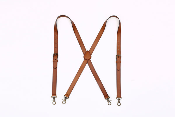 Mens Suspenders X Back Design Leather Suspenders Adjustable Brown Braces Groomsmen Gift for Wedding - ROCKCOWLEATHERSTUDIO
