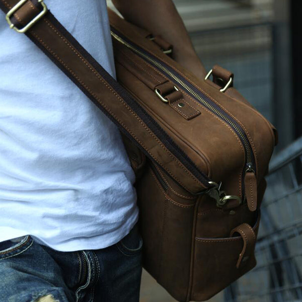 Crazy Horse Leather Shoulder Bag Retro Tote Bag Large Capacity