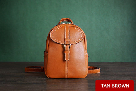 Vegetable Tanned Brown Leather Backpack, Shoulder Bag, Satchel Bag, School Backpack D009 - ROCKCOWLEATHERSTUDIO