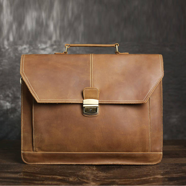 Vintage Moca Mens Leather Briefcase, Leather Messenger Bags - ROCKCOWLEATHERSTUDIO