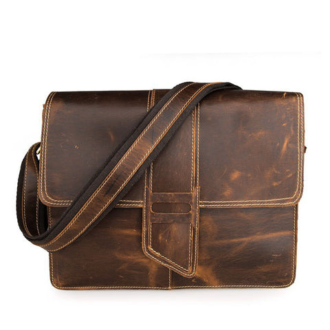 Rockcow Crazy Horse Leather Messenger Bags Men's Vintage Shoulder Bags Leather Cross Body Bag 7263 - ROCKCOWLEATHERSTUDIO