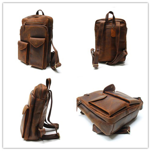 benzol leather backpacks Crazy Horse Leather Backpack Durable Travel Backpack School Backpack