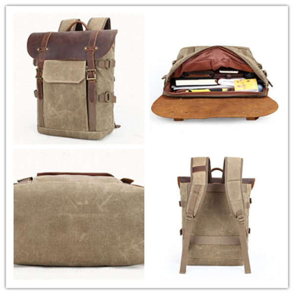 canvas leather dslr backpack DSLR Camera Backpack Waxed Canvas Camera Backpack Waterproof Backpack – RockCow Leather Studio