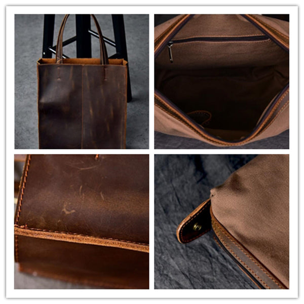 Handmade Crazy Horse Leather Tote Bag
