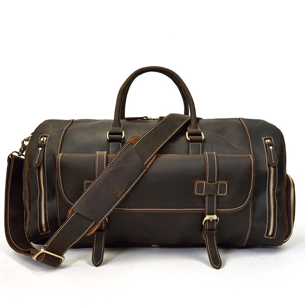 Vintage Leather Weekend Bag with Shoes Compartment, Crazy Horse Leathe –  ROCKCOWLEATHERSTUDIO