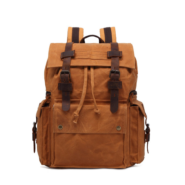 big leather backpack for school Outing Waxed Canvas Leather Backpack, Big Capacity Laptop Backpack, Vi –  RockCow Leather Studio