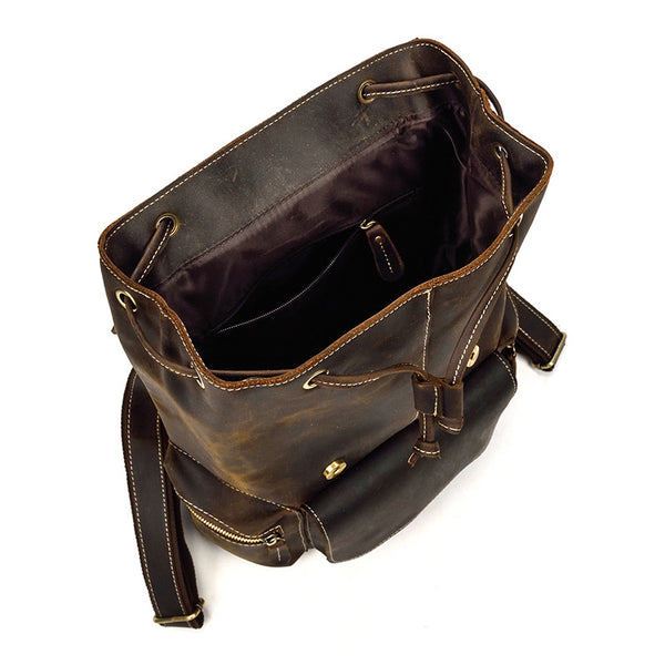 diesel brown leather backpack Crazy Horse Leather Backpack Laptop Backpack Travel Backpack Mens Rucksack Dark Brown