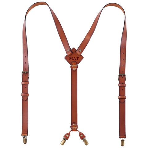 Leather Suspenders For Men Adjustable Brown Genuine Leather Suspenders Groomsmen Gifts for Wedding