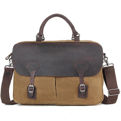 Waxed Canvas With Leather Trim Briefcase Vintage Messenger Bag Shoulder Bag AF38 - ROCKCOWLEATHERSTUDIO
