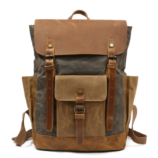 Canvas Leather Backpack, Laptop Backpack, Vintage Waterproof Shoulder Bag 8838 - ROCKCOWLEATHERSTUDIO