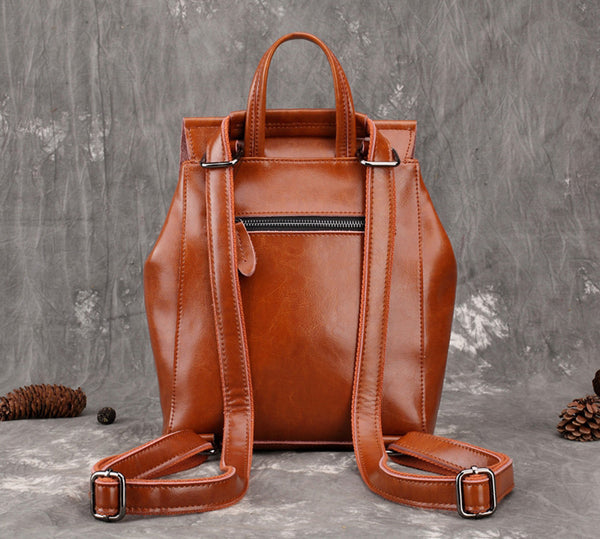 COOLCY Women's Vintage Genuine Leather Backpack – Retro Brown Daypack, Stylish & Practical Purse Rucksack