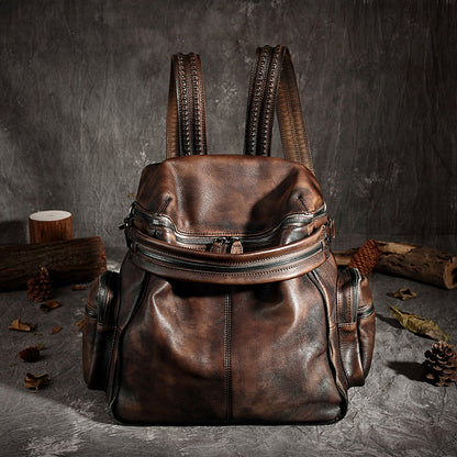 Vintage Leather Women Backpack, School Backpack, Designer Handbags AK10 - ROCKCOWLEATHERSTUDIO