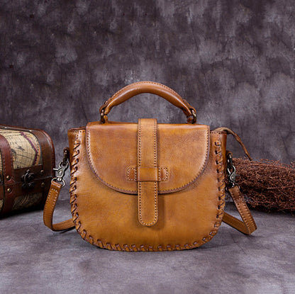 Handmade Vintage Full Grain Leather Satchel Bag, Crossbody Shoulder Bag, Women Handbag A0008 - ROCKCOWLEATHERSTUDIO