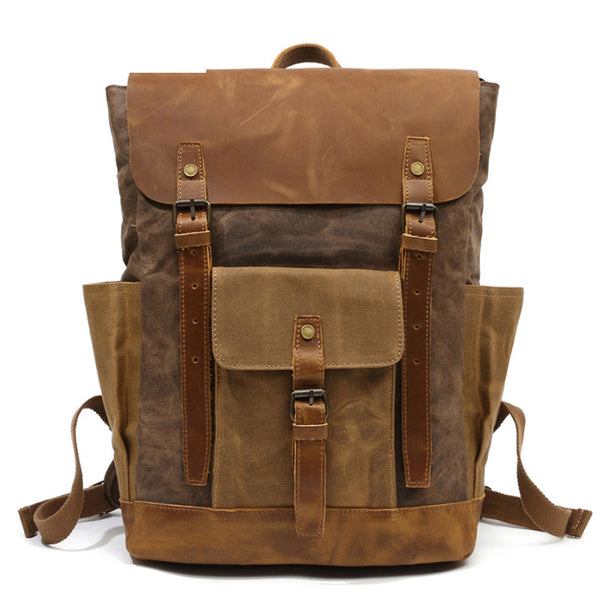 are leather backpacks waterproof Canvas Leather Backpack, Laptop Backpack, Vintage Waterproof Shoulder Bag Gray