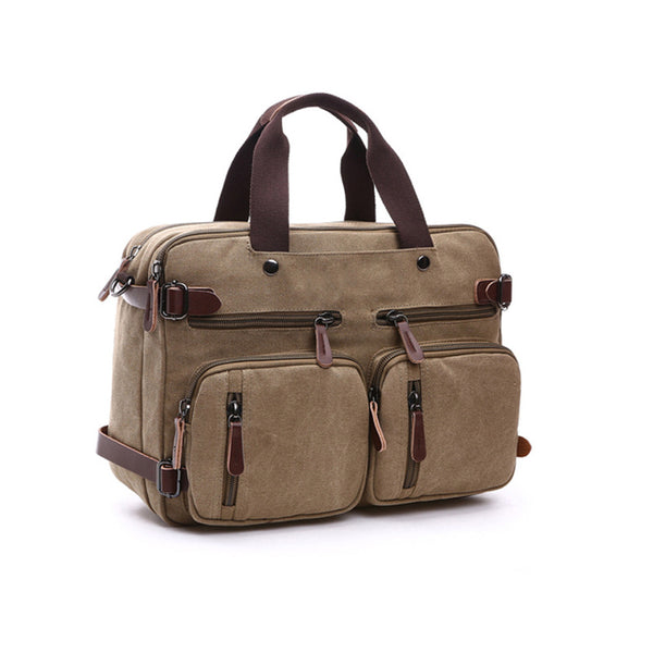 Canvas Briefcase Mens Canvas Messenger Bag Shoulder Laptop Bag Convertible Backpack