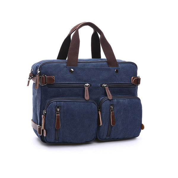 canvas leather briefcase backpack Canvas Briefcase Mens Canvas Messenger Bag Shoulder Laptop Bag Convertible Backpack Navy / S