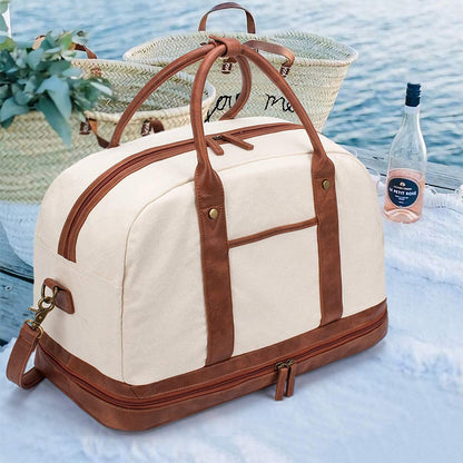 Canvas Duffle Bag Women Waterproof Canvas Overnight Bag Weekender Bag With Shoes Compartment